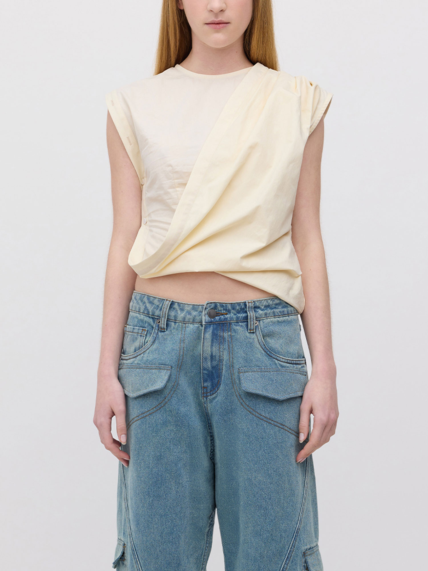 FOLD UP PLACKET TOP | IVORY