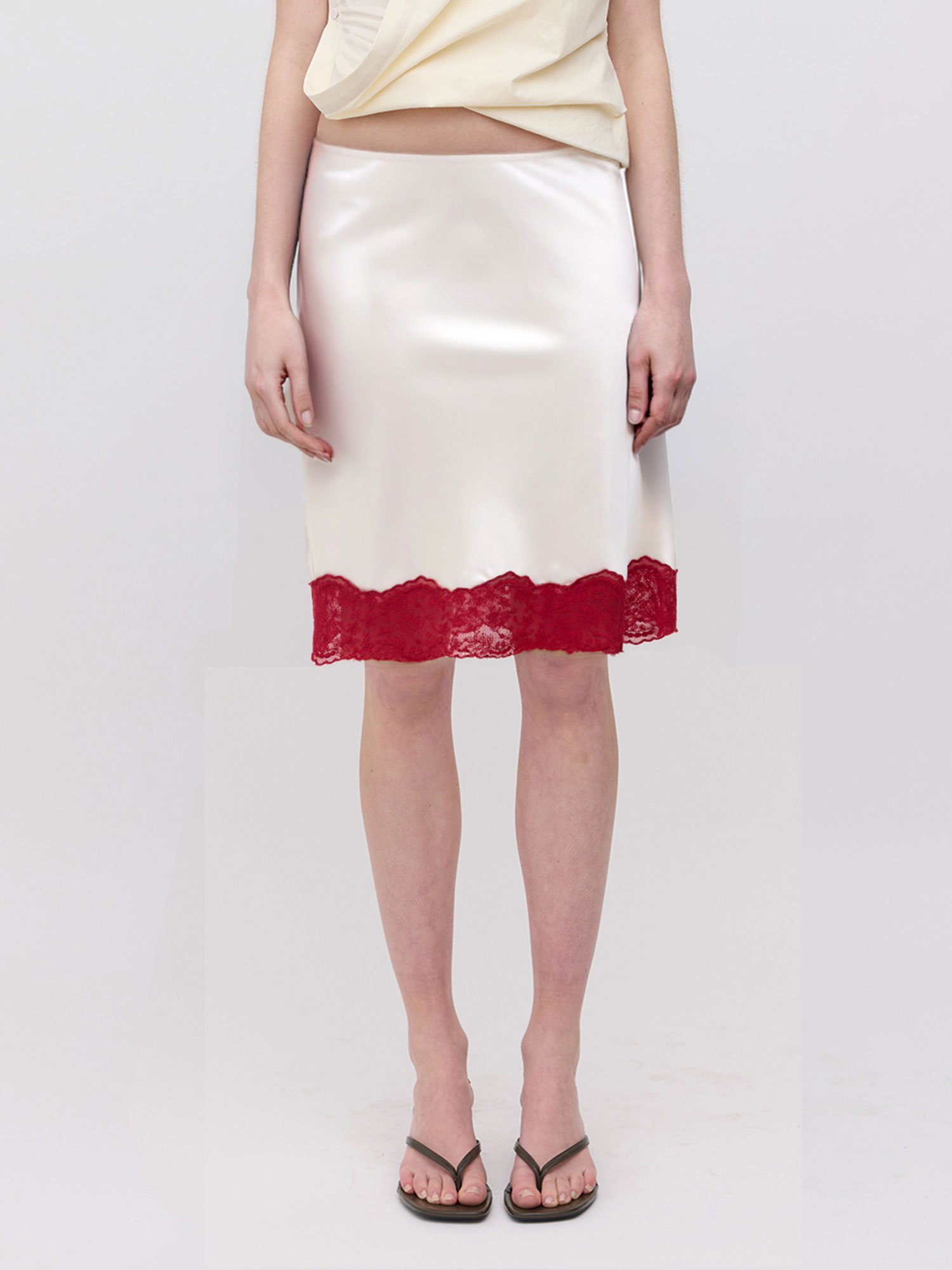 KERRA MIDI SKIRT | IVORY/DARK RED