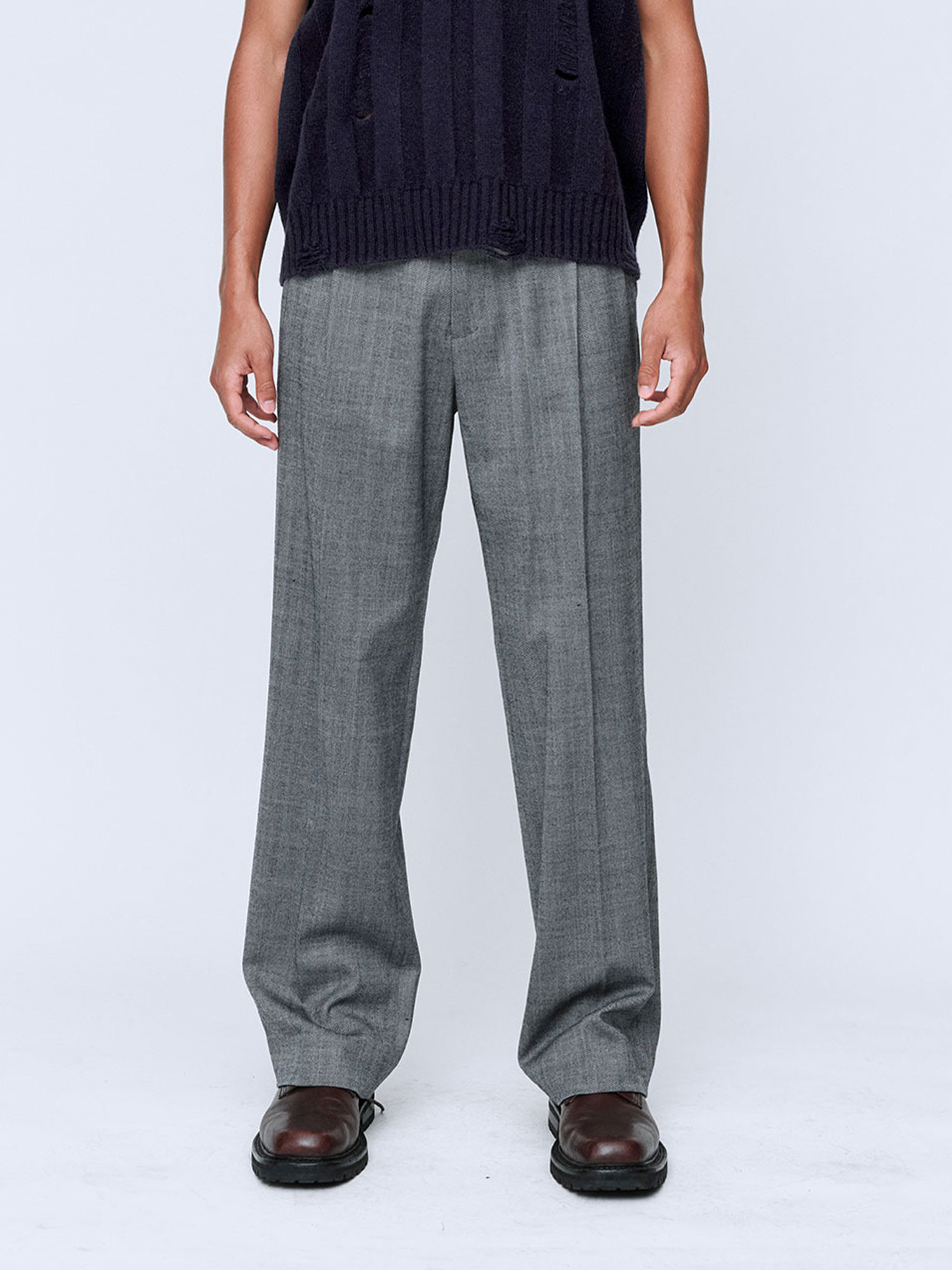 MENS PLEATED TROUSER | BLACK/WHITE