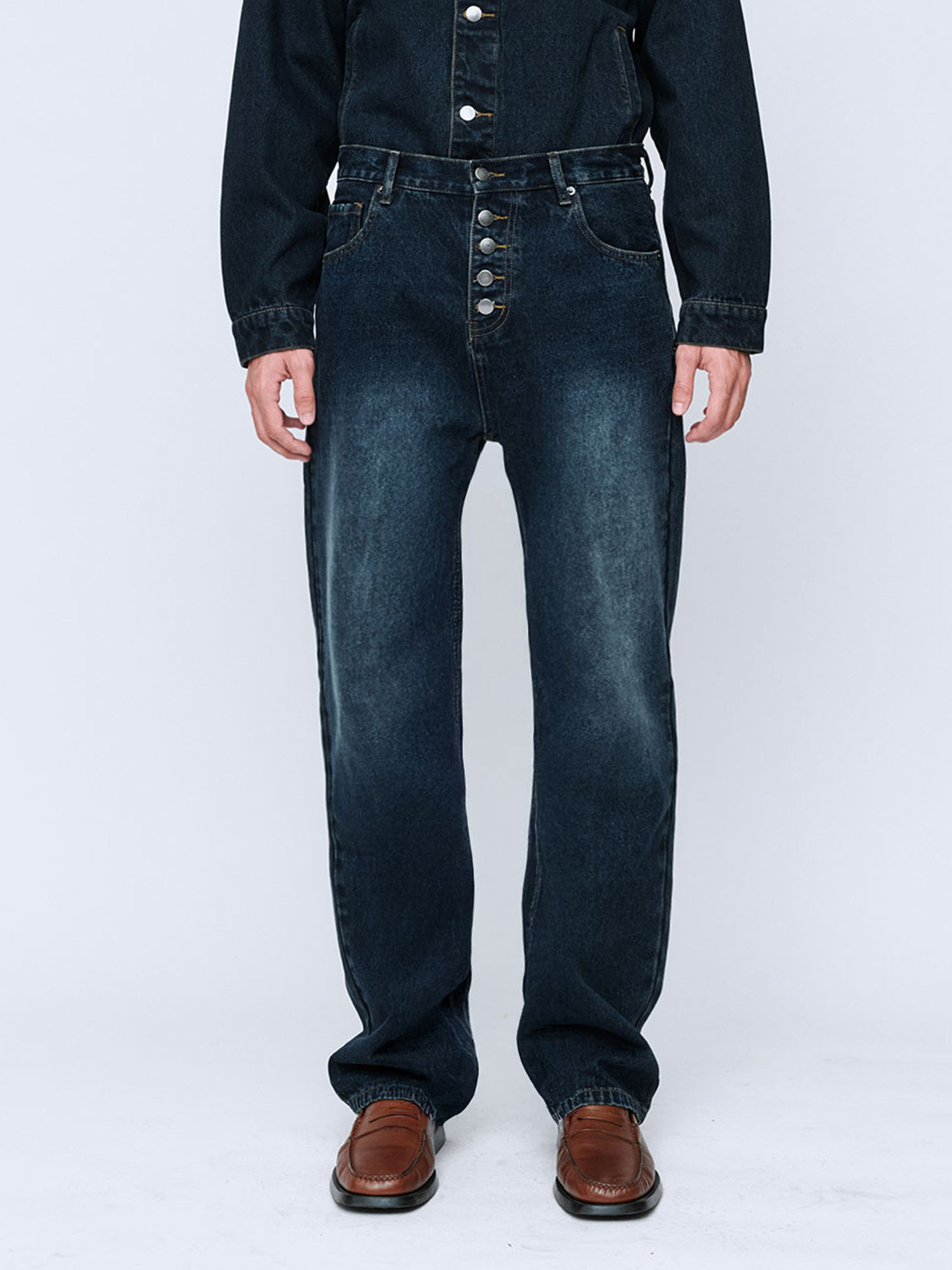 MENS BUTTON FLY CLASSIC JEANS | DARK WASHED INDIGO