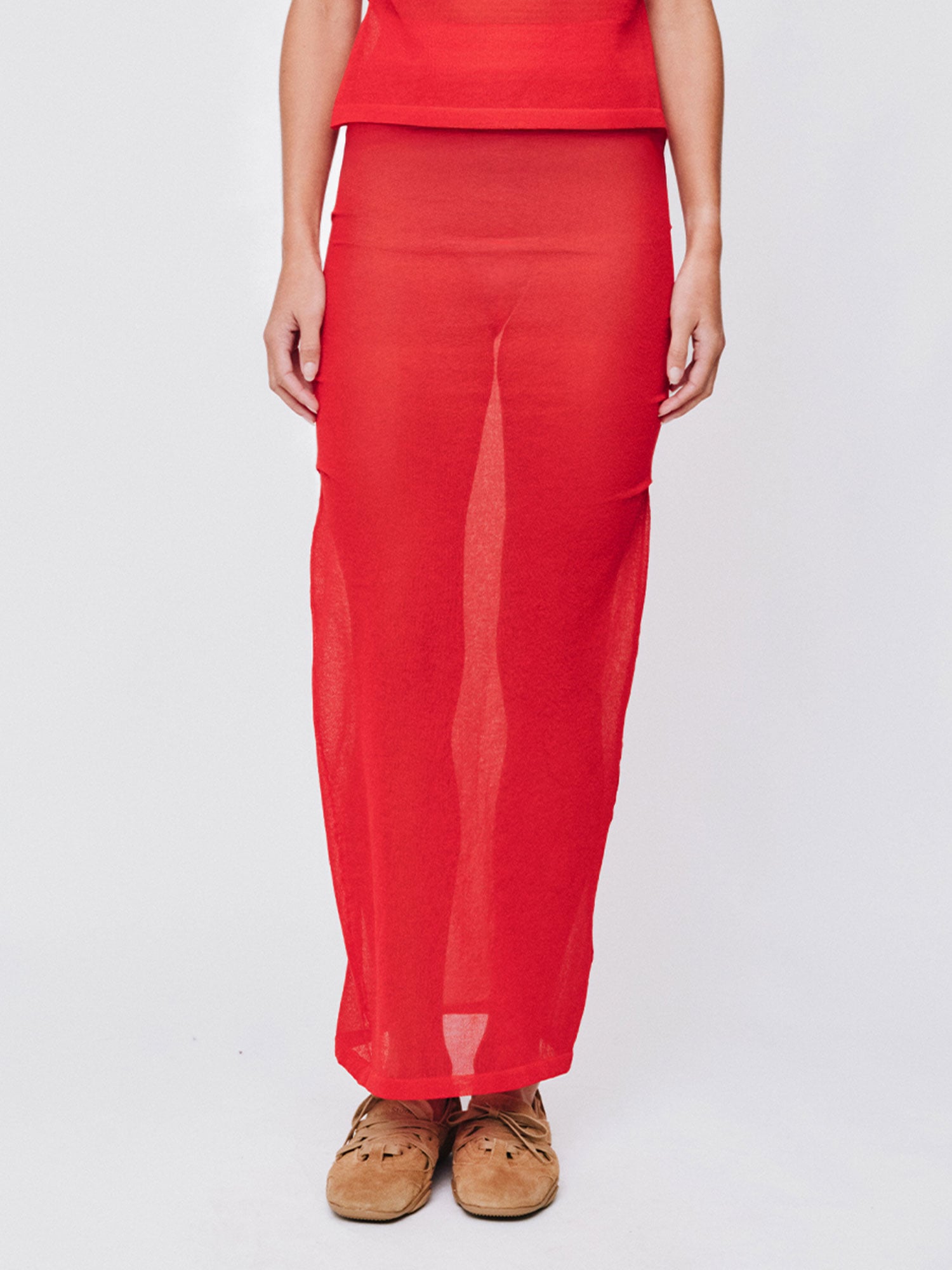 EMMA SHEER KNIT MAXI SKIRT | RED