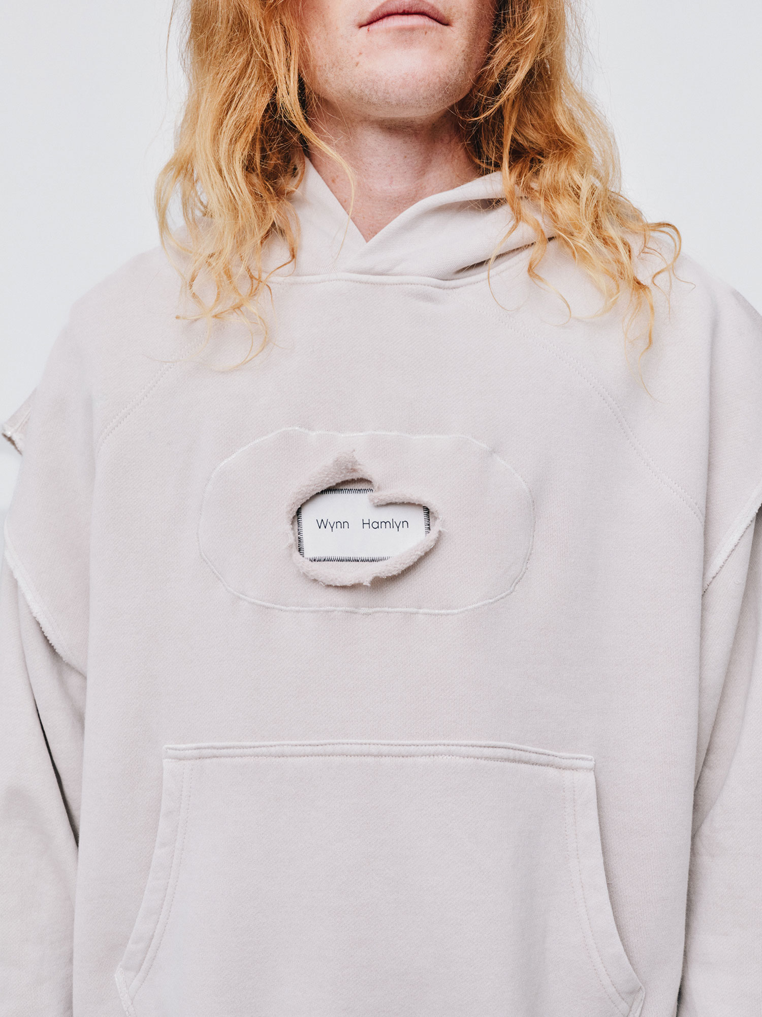 MENS DOUBLE UP LABEL HOODIE | CREAM