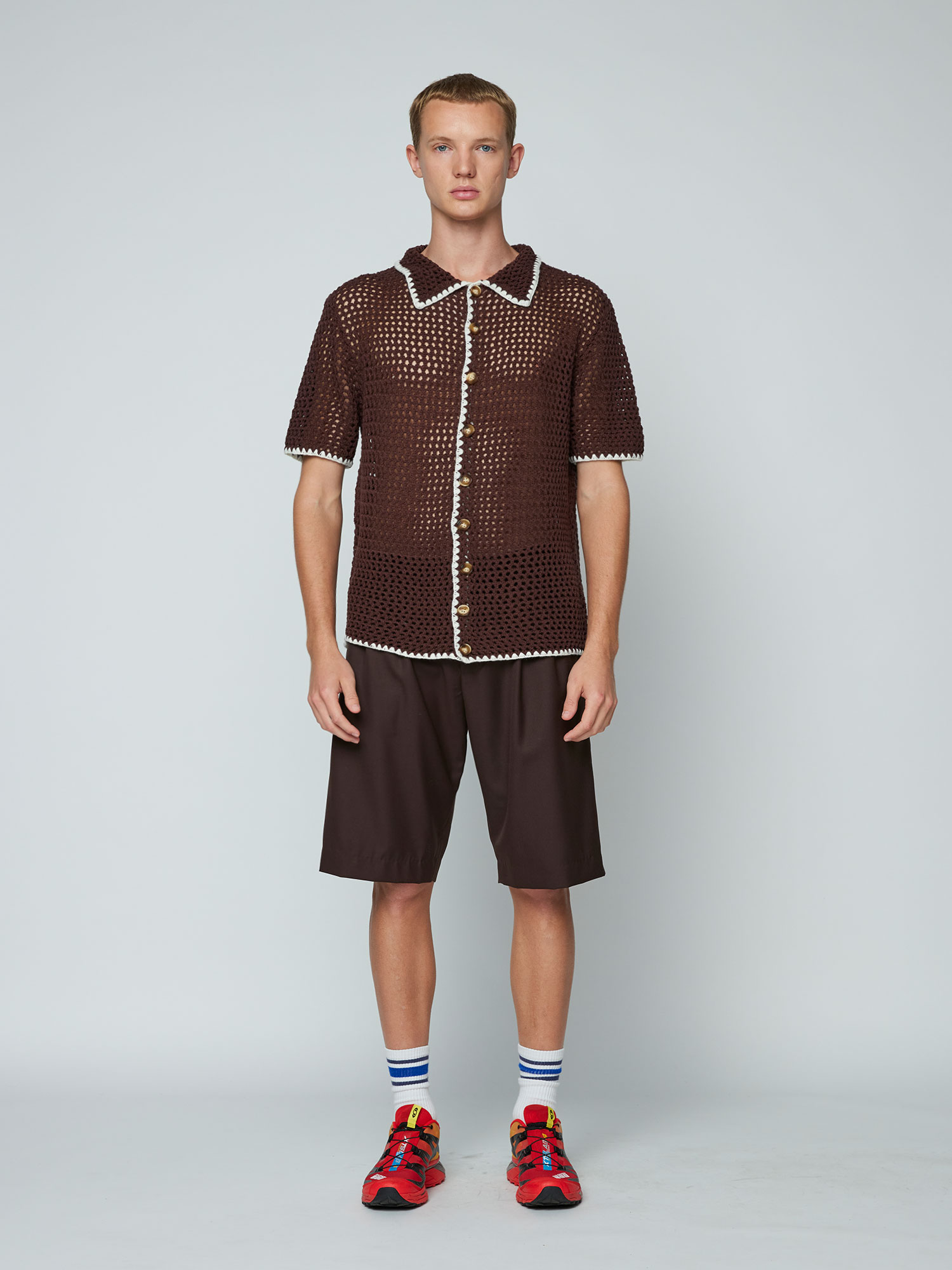 Drkshdw Men Brown Shirt With Oversize Band And Buttons In Cotton Man