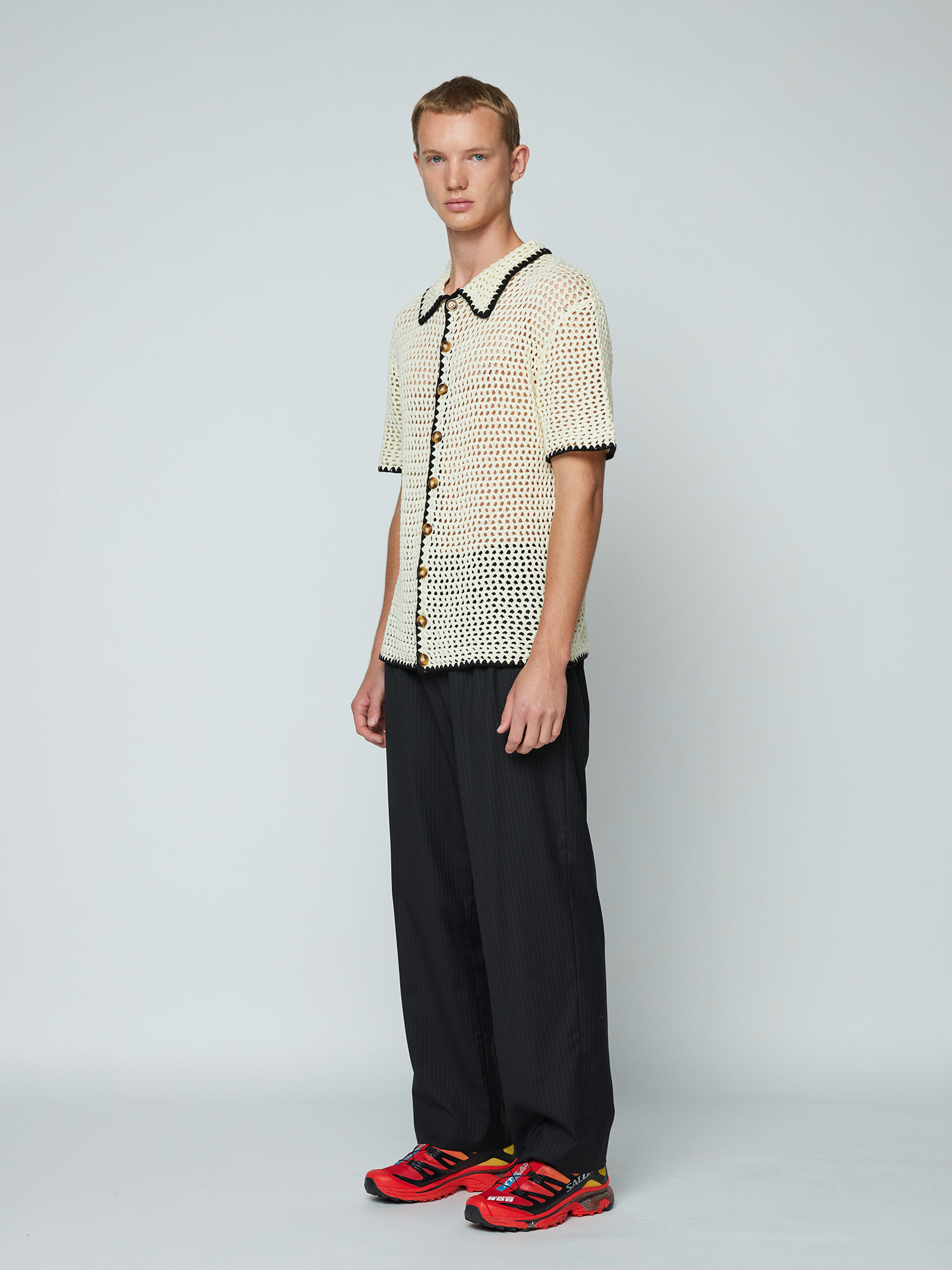 Mens Crochet Shirt Ivory Wynn Hamlyn