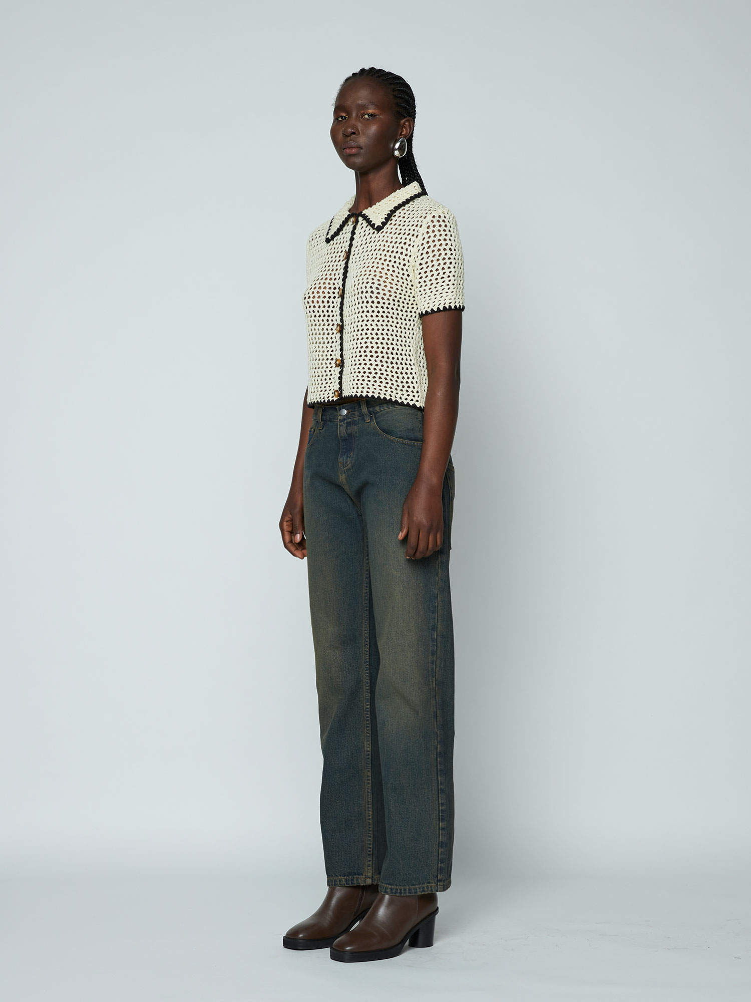 White Dirty Fit Vintage Relaxed Straight Jeans main image 1
